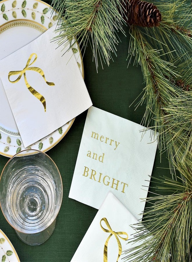 Sunshine Supply Bow Christmas Cocktail Napkins - Gold Foil Ribbon 3-Ply Disposable Paper Napkins for Thanksgiving Hosting, Holiday Parties, Christmas Celebrations and New Years Festivities - Image 2